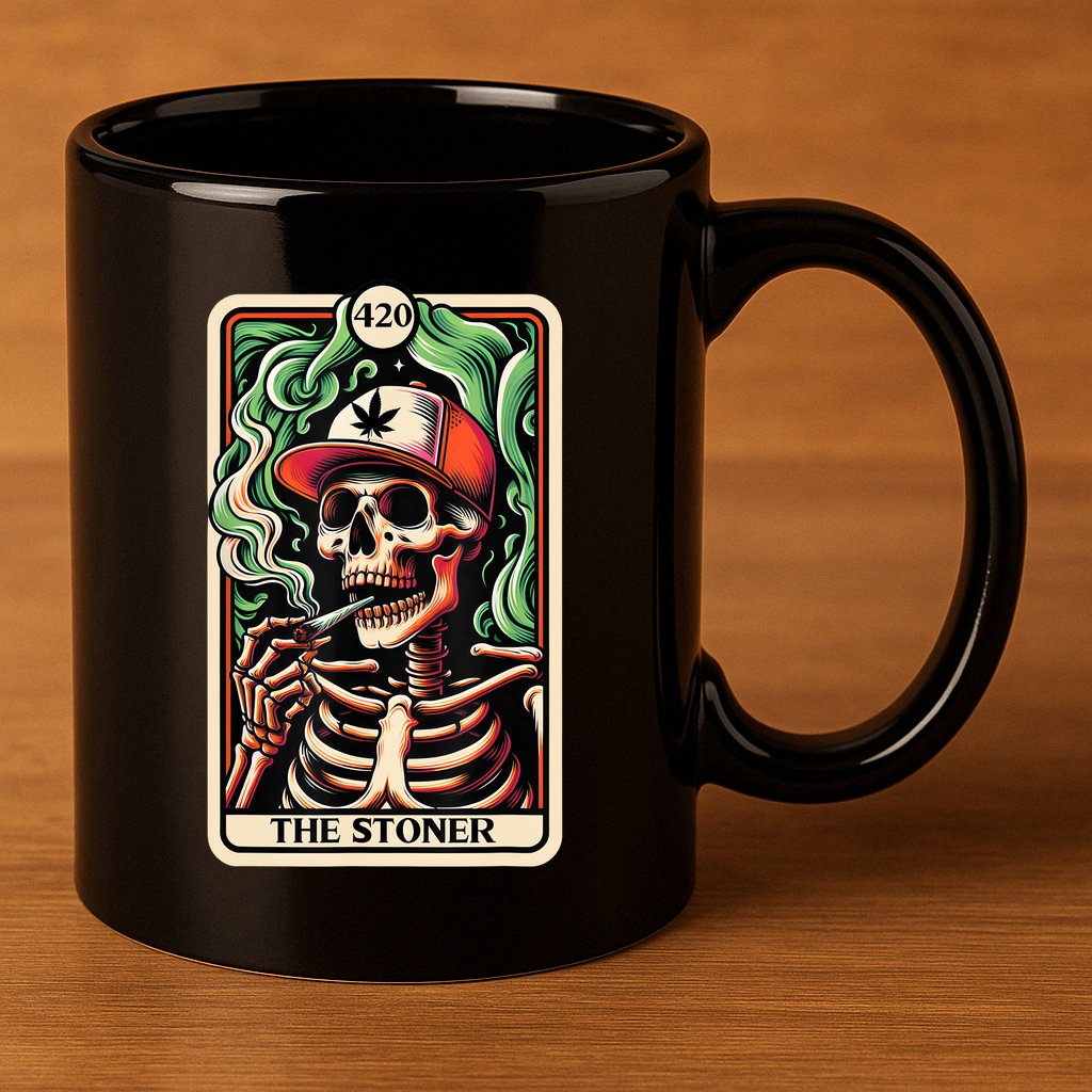 Tarot Card The Stoner Weed Lover Skeleton Cannabis 420 11oz C Handle Ceramic Mug