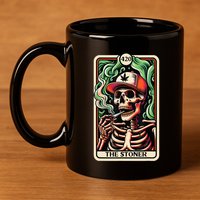 Tarot Card The Stoner Weed Lover Skeleton Cannabis 420 11oz C Handle Ceramic Mug
