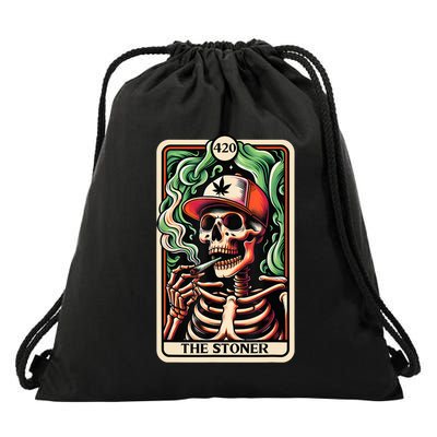 Tarot Card The Stoner Weed Lover Skeleton Cannabis 420 Drawstring Bag