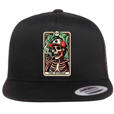 Tarot Card The Stoner Weed Lover Skeleton Cannabis 420 Flat Bill Trucker Hat