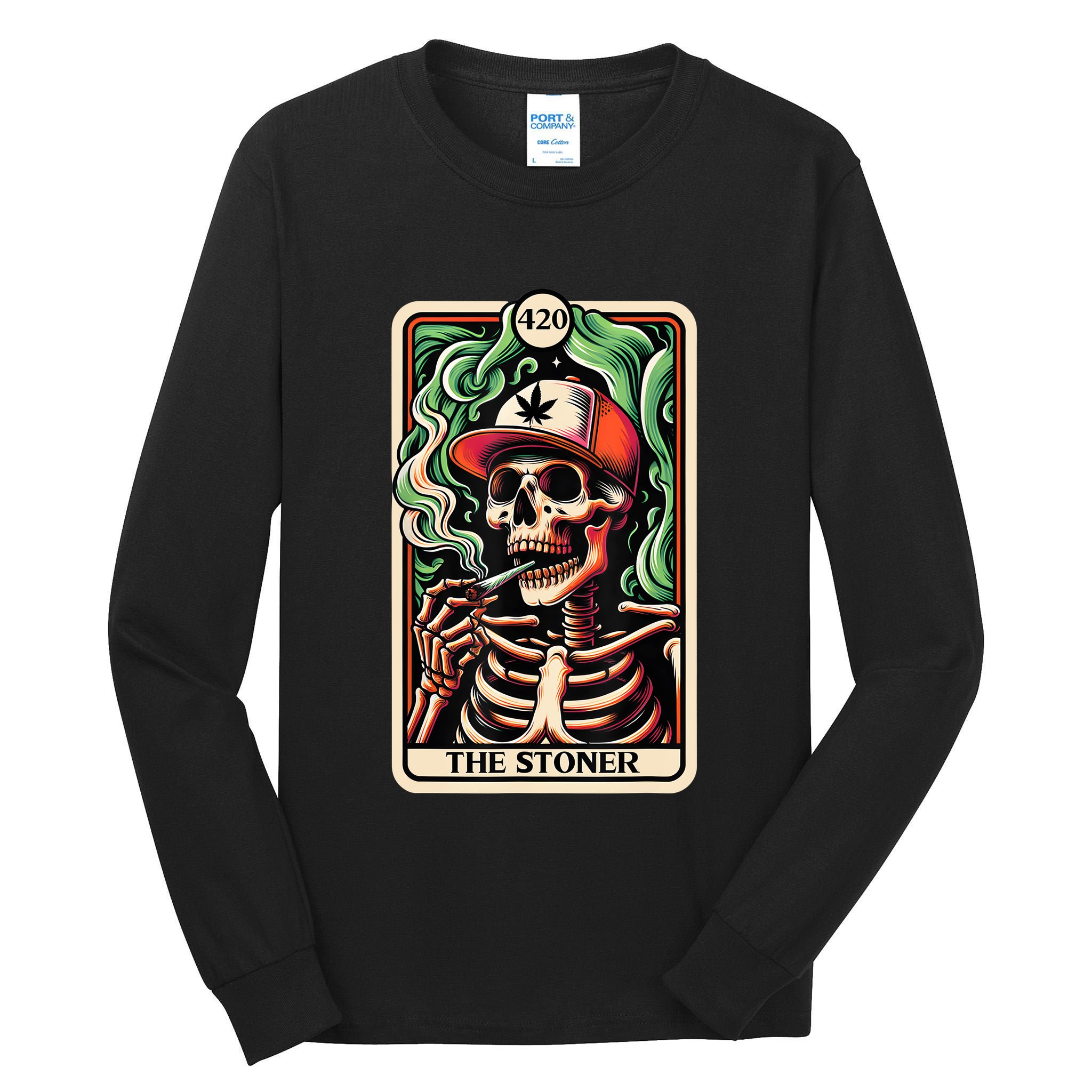 Tarot Card The Stoner Weed Lover Skeleton Cannabis 420 Tall Long Sleeve T-Shirt