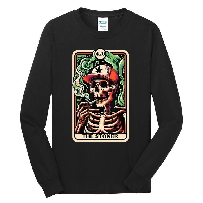 Tarot Card The Stoner Weed Lover Skeleton Cannabis 420 Tall Long Sleeve T-Shirt