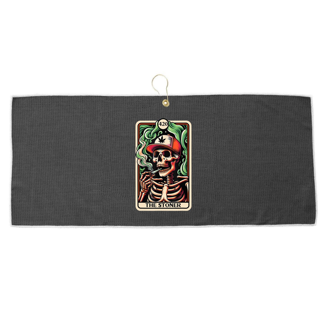 Tarot Card The Stoner Weed Lover Skeleton Cannabis 420 Large Microfiber Waffle Golf Towel