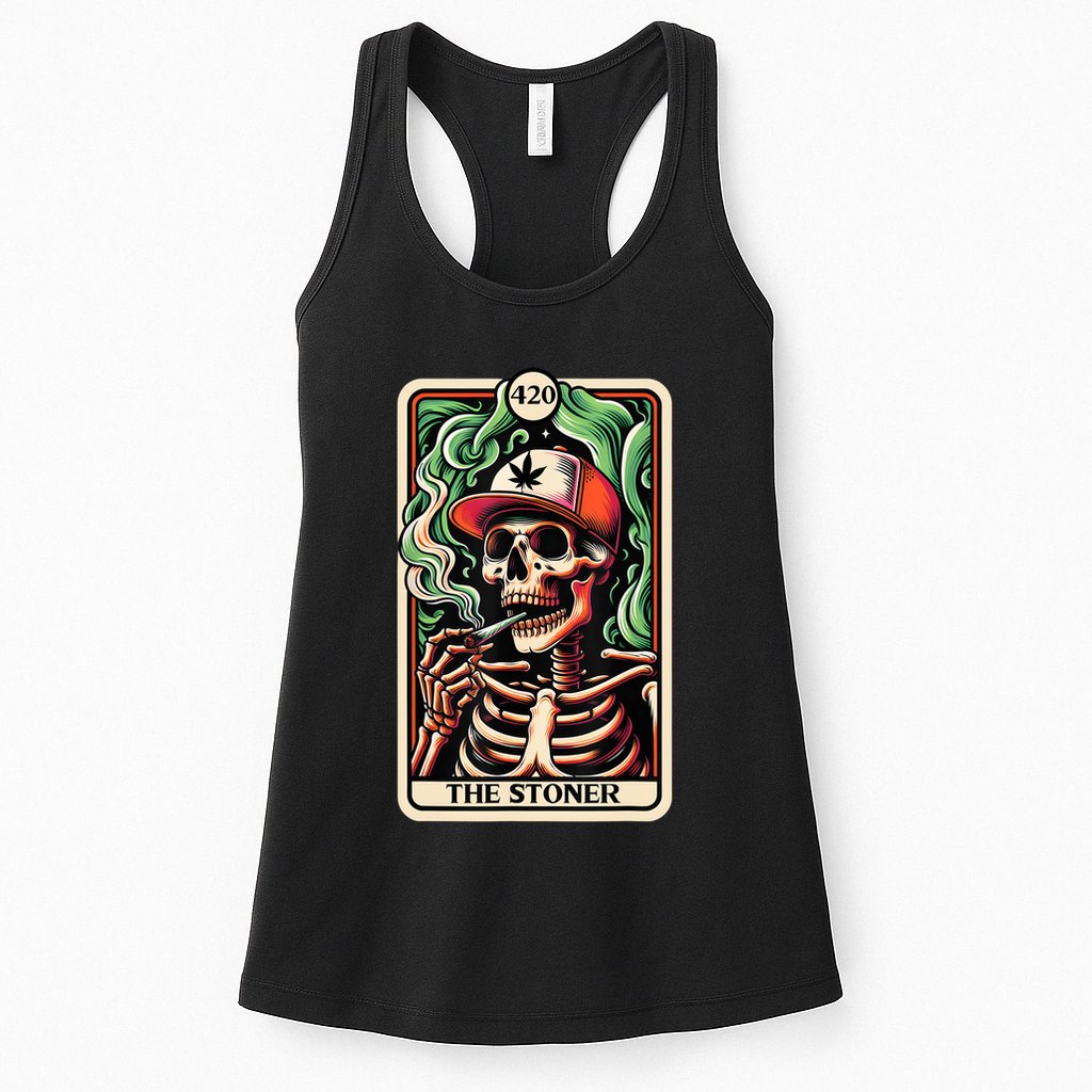 Tarot Card The Stoner Weed Lover Skeleton Cannabis 420 Womens Tank Top