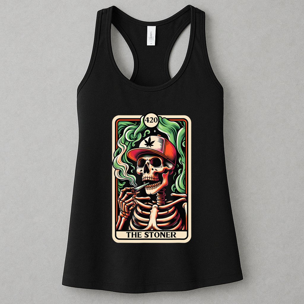 Tarot Card The Stoner Weed Lover Skeleton Cannabis 420 Womens Tank Top
