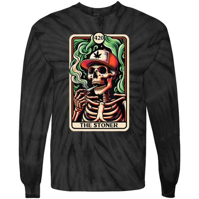 Tarot Card The Stoner Weed Lover Skeleton Cannabis 420 Tie-Dye Long Sleeve Shirt