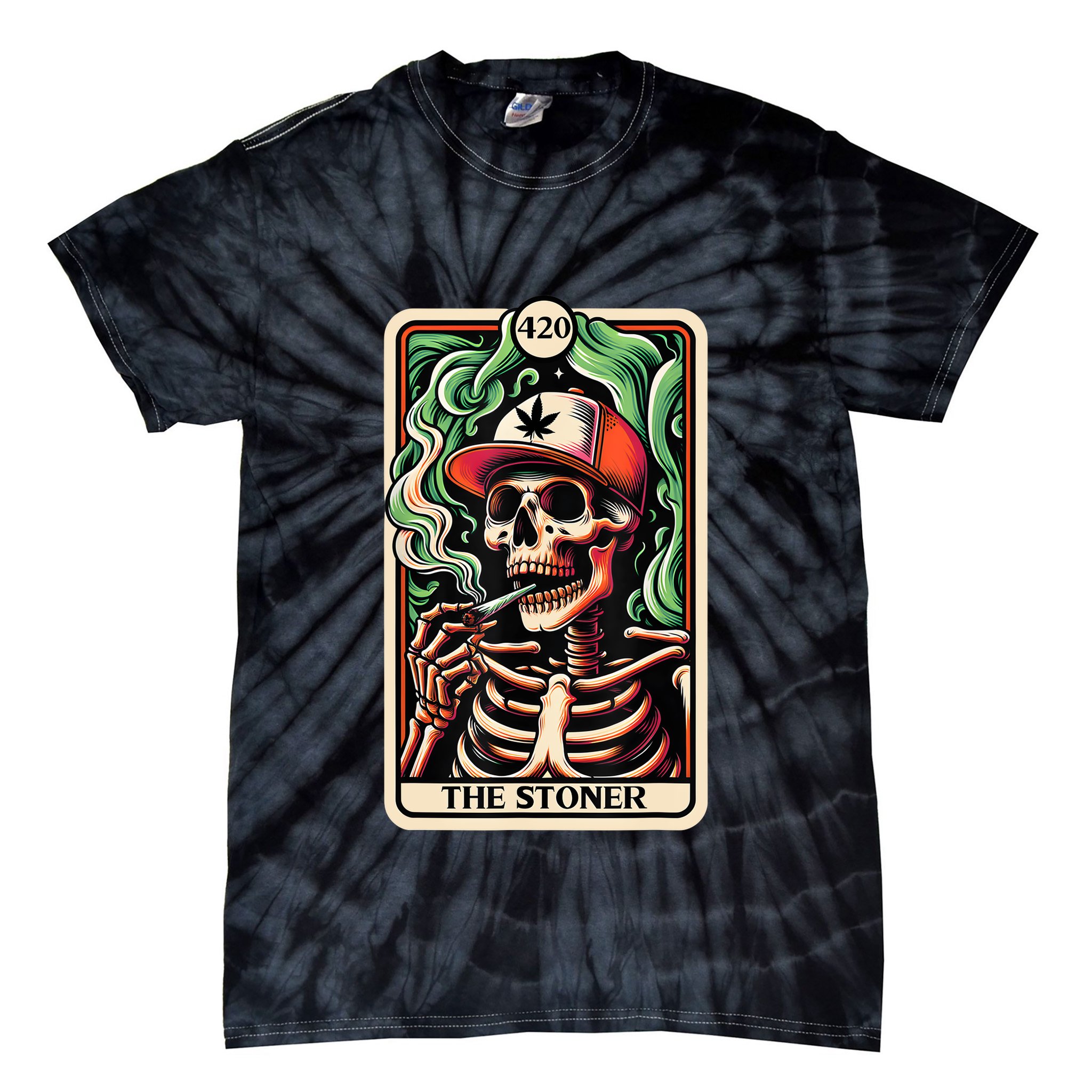 Tarot Card The Stoner Weed Lover Skeleton Cannabis 420 Tie-Dye T-Shirt