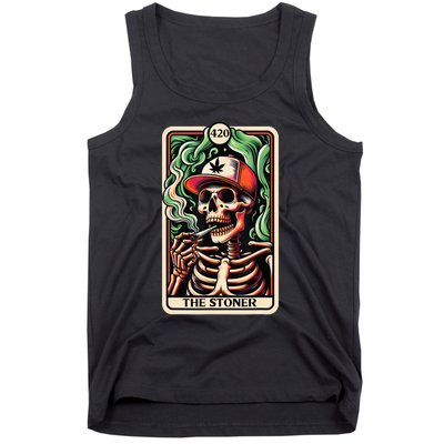 Tarot Card The Stoner Weed Lover Skeleton Cannabis 420 Tank Top