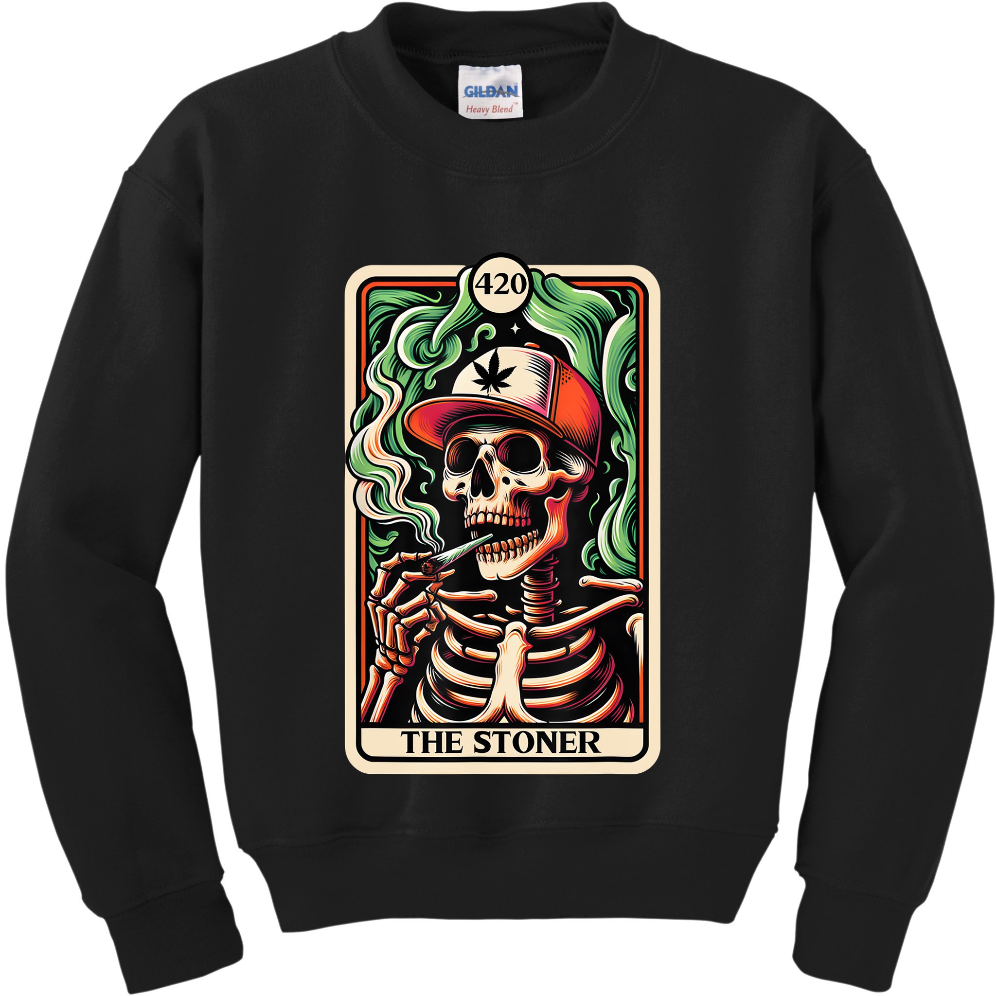 Tarot Card The Stoner Weed Lover Skeleton Cannabis 420 Kids Sweatshirt