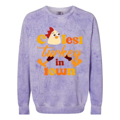 The Coolest Turkey In Town Funny Thanksgiving Gift Colorblast Crewneck Sweatshirt