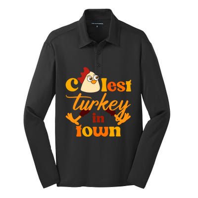 The Coolest Turkey In Town Funny Thanksgiving Gift Silk Touch Performance Long Sleeve Polo