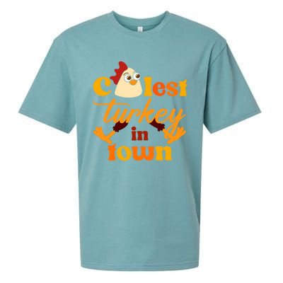 The Coolest Turkey In Town Funny Thanksgiving Gift Sueded Cloud Jersey T-Shirt