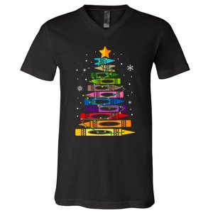 Teacher Christmas Tree Light Student Pajama Matching V-Neck T-Shirt