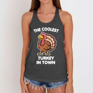 The Coolest Turkey In Town Happy Thanksgiving Great Gift Women's Knotted Racerback Tank