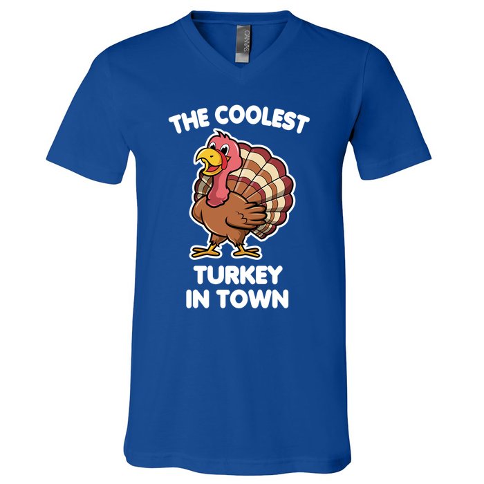 The Coolest Turkey In Town Happy Thanksgiving Great Gift V-Neck T-Shirt