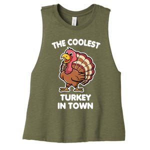 The Coolest Turkey In Town Happy Thanksgiving Great Gift Women's Racerback Cropped Tank