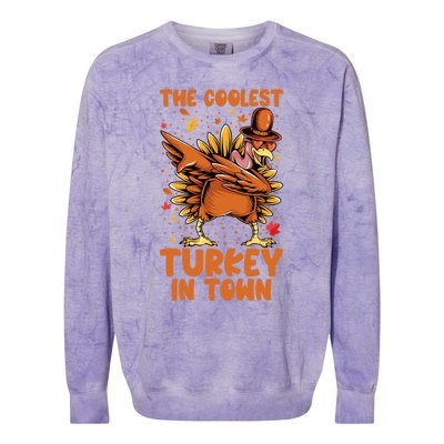 The Coolest Turkey In Town Dabbing Pilgrim Hat Thanksgiving Great Gift Colorblast Crewneck Sweatshirt