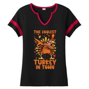 The Coolest Turkey In Town Dabbing Pilgrim Hat Thanksgiving Great Gift Ladies Halftime Notch Neck Tee