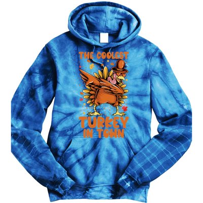 The Coolest Turkey In Town Dabbing Pilgrim Hat Thanksgiving Great Gift Tie Dye Hoodie