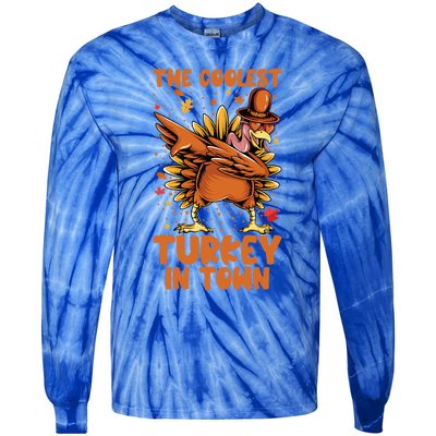 The Coolest Turkey In Town Dabbing Pilgrim Hat Thanksgiving Great Gift Tie-Dye Long Sleeve Shirt