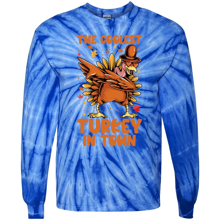 The Coolest Turkey In Town Dabbing Pilgrim Hat Thanksgiving Great Gift Tie-Dye Long Sleeve Shirt