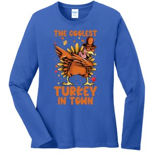 The Coolest Turkey In Town Dabbing Pilgrim Hat Thanksgiving Great Gift Ladies Long Sleeve Shirt