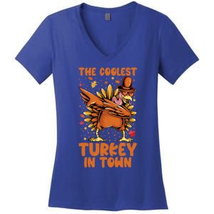 The Coolest Turkey In Town Dabbing Pilgrim Hat Thanksgiving Great Gift Women's V-Neck T-Shirt