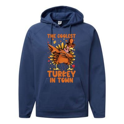 The Coolest Turkey In Town Dabbing Pilgrim Hat Thanksgiving Great Gift Performance Fleece Hoodie