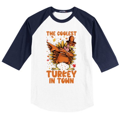 The Coolest Turkey In Town Dabbing Pilgrim Hat Thanksgiving Great Gift Baseball Sleeve Shirt