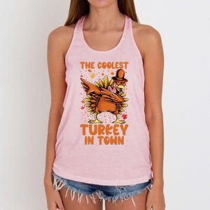 The Coolest Turkey In Town Dabbing Pilgrim Hat Thanksgiving Great Gift Women's Knotted Racerback Tank