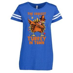 The Coolest Turkey In Town Dabbing Pilgrim Hat Thanksgiving Great Gift Enza Ladies Jersey Football T-Shirt