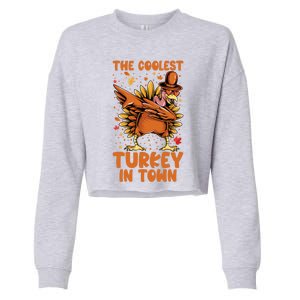 The Coolest Turkey In Town Dabbing Pilgrim Hat Thanksgiving Great Gift Cropped Pullover Crew