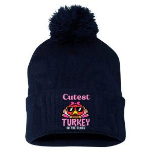 Thanksgiving Cutest Turkey Flock Pom Pom 12in Knit Beanie