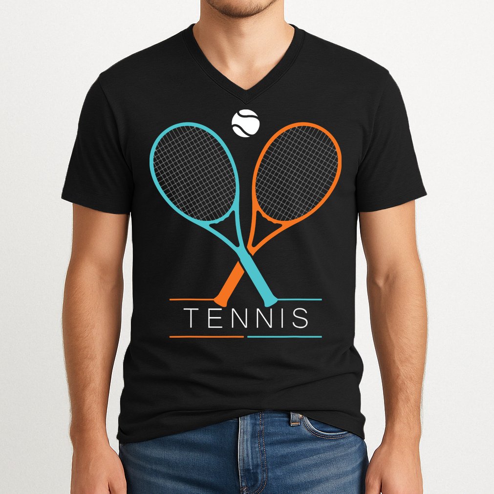 Tennis Children Tennis Racket Ball V-Neck T-Shirt