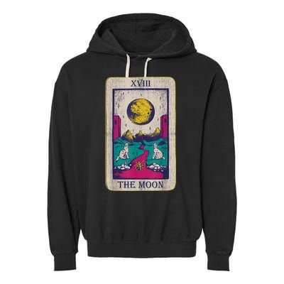 Tarot Card The Moon XVIII Occult Vintage Wolf Moon Garment-Dyed Fleece Hoodie