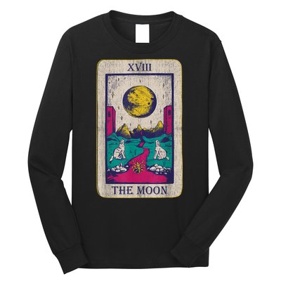 Tarot Card The Moon XVIII Occult Vintage Wolf Moon Long Sleeve Shirt
