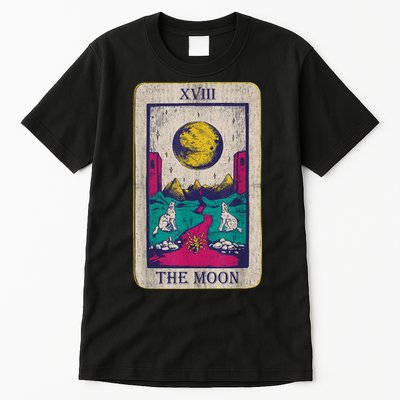 Tarot Card The Moon XVIII Occult Vintage Wolf Moon Tall T-Shirt