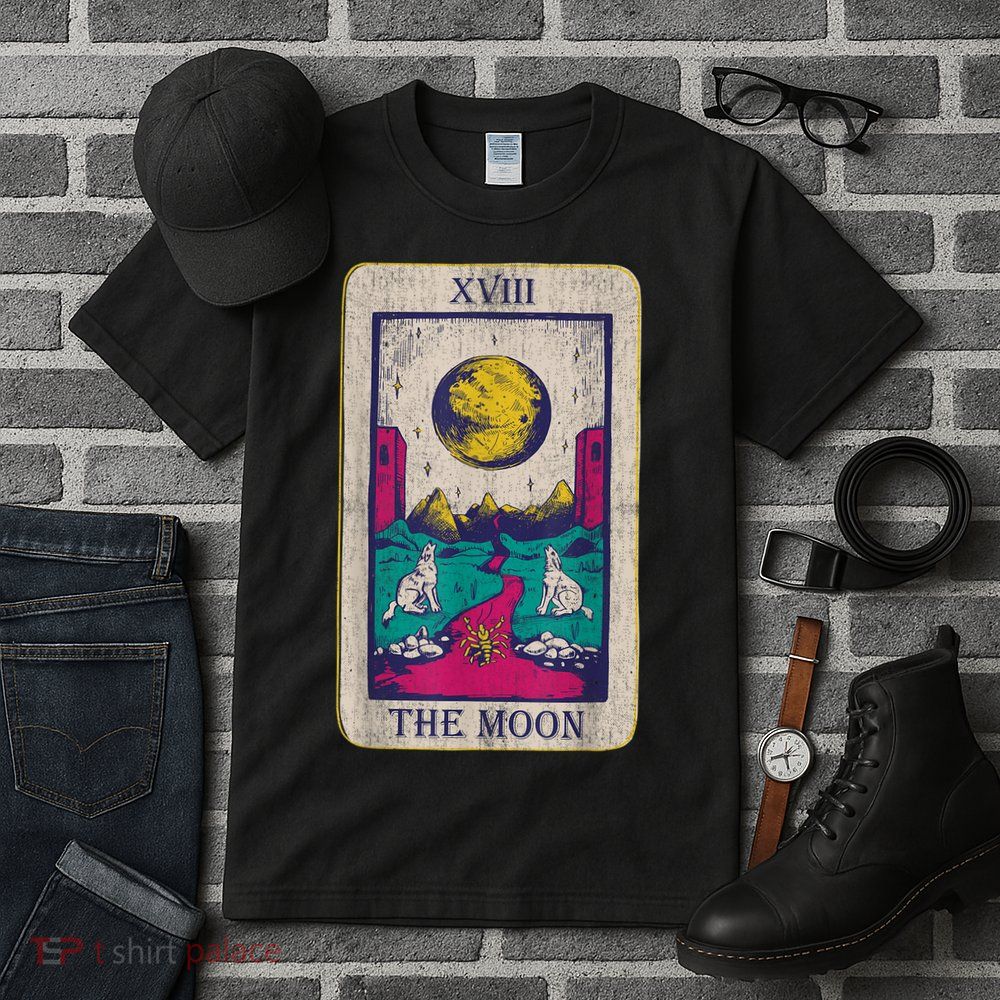 Tarot Card The Moon XVIII Occult Vintage Wolf Moon Tall T-Shirt