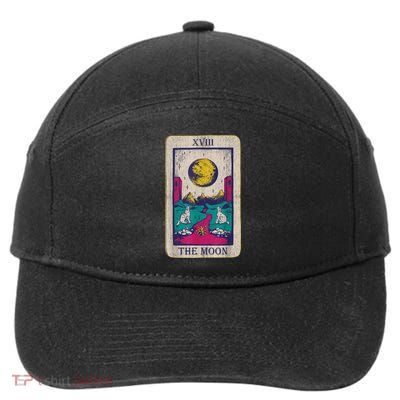 Tarot Card The Moon XVIII Occult Vintage Wolf Moon 7-Panel Snapback Hat
