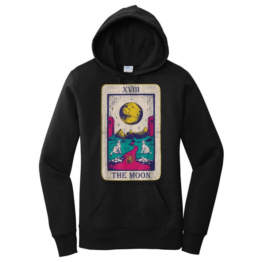 Tarot Card The Moon XVIII Occult Vintage Wolf Moon Women's Pullover Hoodie