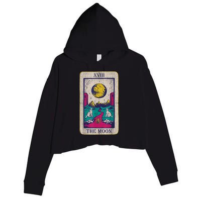 Tarot Card The Moon XVIII Occult Vintage Wolf Moon Crop Fleece Hoodie