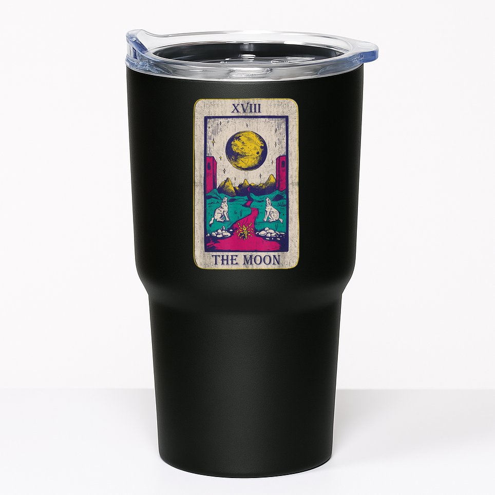 Tarot Card The Moon XVIII Occult Vintage Wolf Moon Tumbler