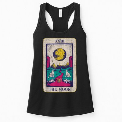 Tarot Card The Moon XVIII Occult Vintage Wolf Moon Womens Tank Top