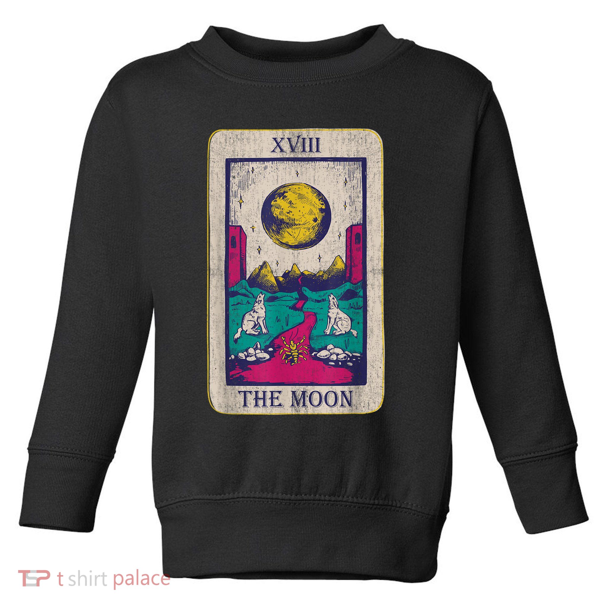Tarot Card The Moon XVIII Occult Vintage Wolf Moon Toddler Sweatshirt