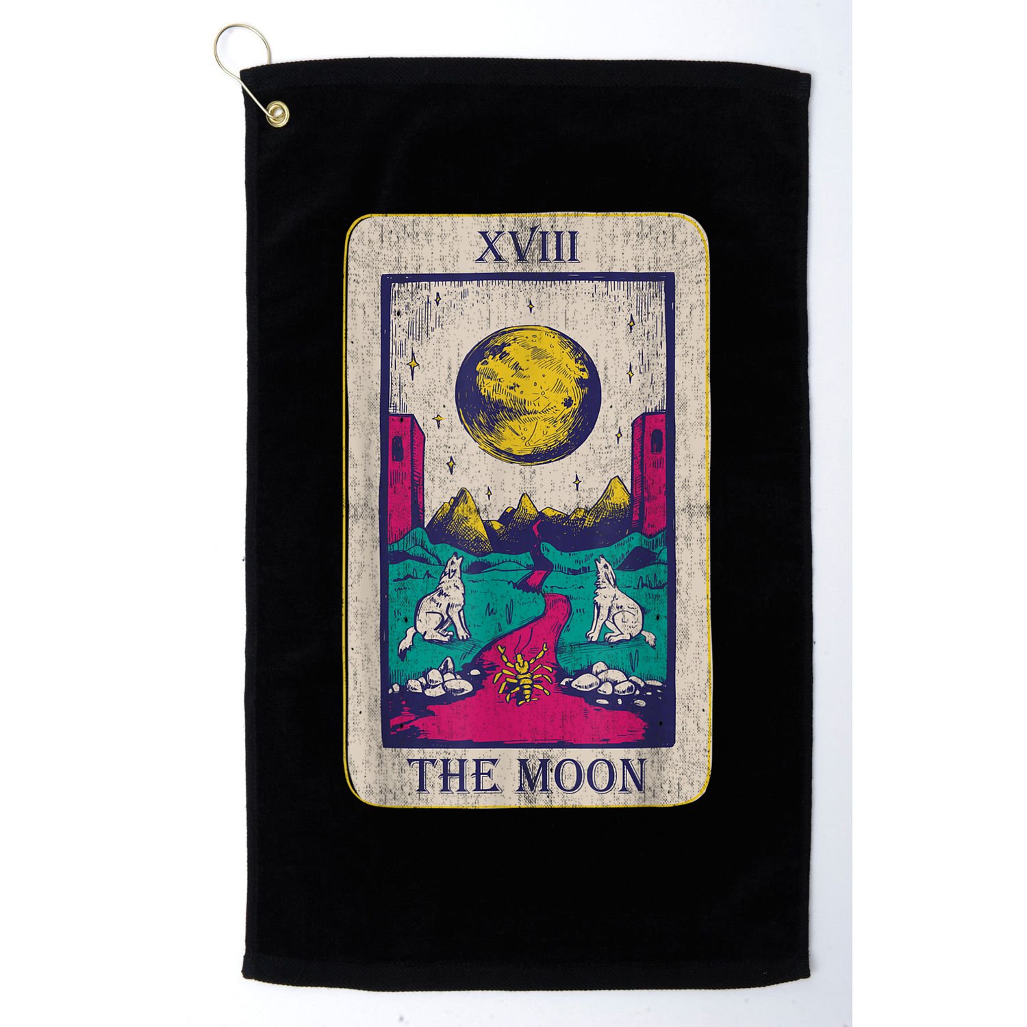 Tarot Card The Moon XVIII Occult Vintage Wolf Moon Golf Towel