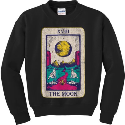 Tarot Card The Moon XVIII Occult Vintage Wolf Moon Kids Sweatshirt