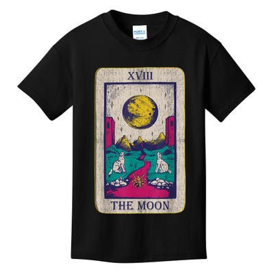Tarot Card The Moon XVIII Occult Vintage Wolf Moon Kids T-Shirt