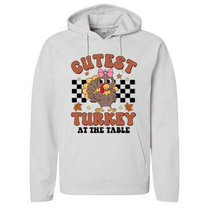 Thanksgiving Cutest Turkey At The Table Dinner Girl Performance Fleece Hoodie