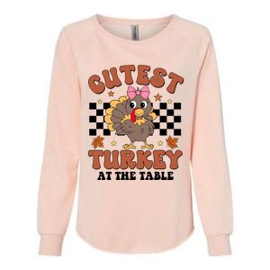 Thanksgiving Cutest Turkey At The Table Dinner Girl Womens California Wash Sweatshirt