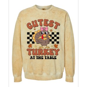 Thanksgiving Cutest Turkey At The Table Dinner Girl Colorblast Crewneck Sweatshirt